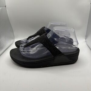 Fitflop Lottie Shimmer Crystal Thong Sandals Black Size EU 39/ US 8